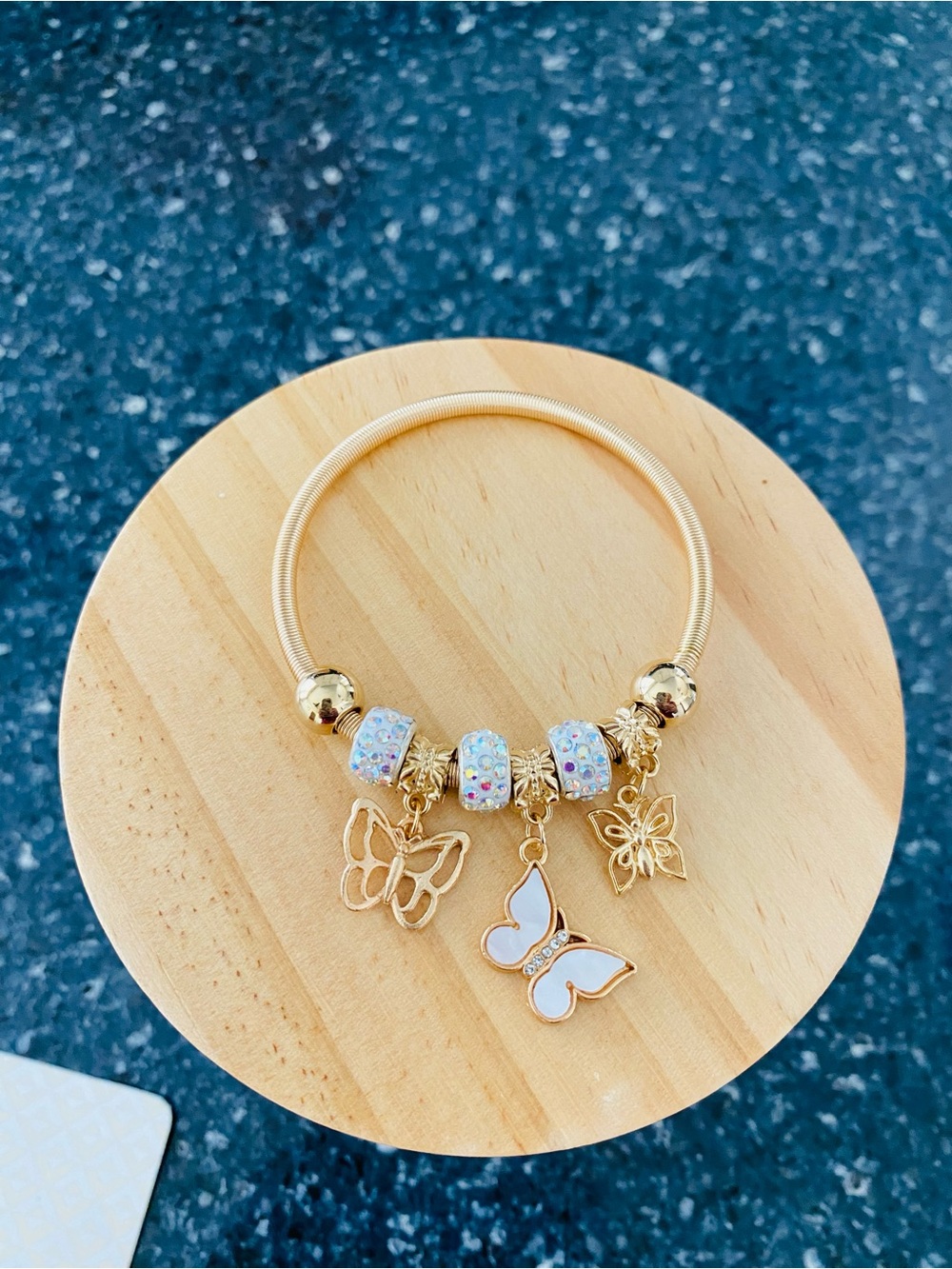 Gold Butterfly Charm Bracelet with Pastel Accent Beads